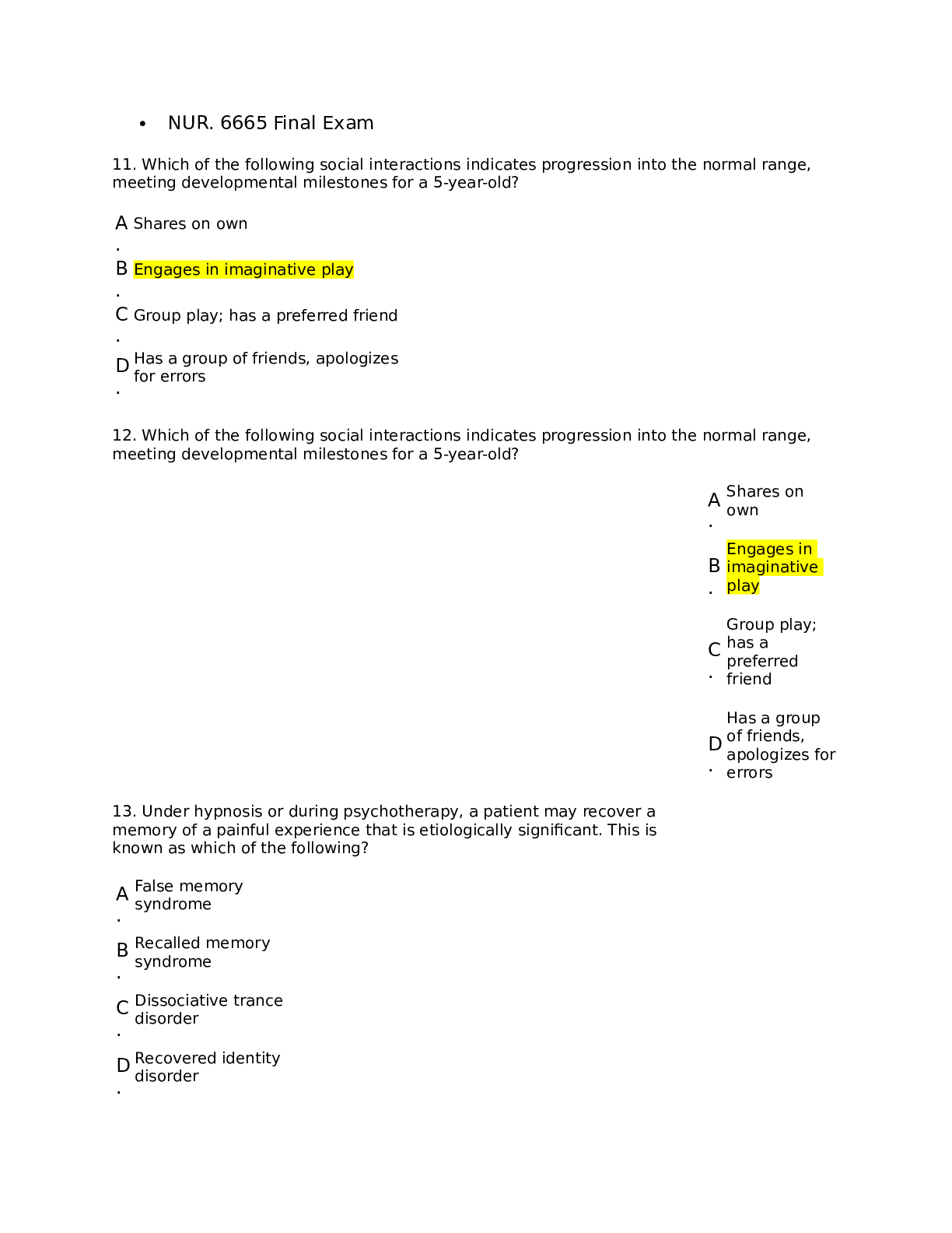 Preview image of NUR 6665 Final Exam document